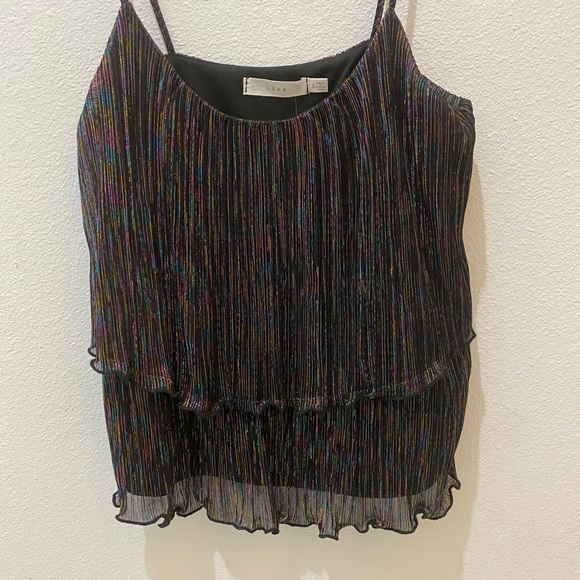 Lush Ladies Black Rainbow Metallic Dressy Tiered Cami/Tank Top - S - Picture 2 of 10